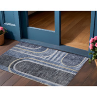 2' X 3' Blue and Black Abstract Washable Non Skid Indoor Outdoor Area Rug