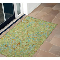 2' X 3' Artichoke Green Paisley Washable Non Skid Indoor Outdoor Area Rug