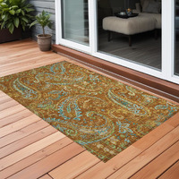 2' X 3' Orange Paisley Washable Non Skid Indoor Outdoor Area Rug