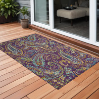 2' X 3' Purple Paisley Washable Non Skid Indoor Outdoor Area Rug