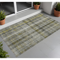 2' X 3' Gray Plaid Washable Non Skid Indoor Outdoor Area Rug