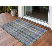 2' X 3' Green Plaid Washable Non Skid Indoor Outdoor Area Rug
