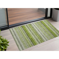 2' X 3' Fern Green Striped Washable Non Skid Indoor Outdoor Area Rug