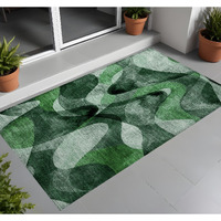 2' X 3' Fern Green Abstract Washable Non Skid Indoor Outdoor Area Rug