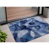 2' X 3' Navy Blue Abstract Washable Non Skid Indoor Outdoor Area Rug