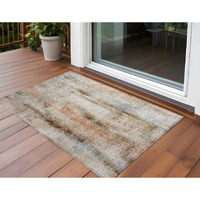 2' X 3' Beige and Brown Washable Non Skid Indoor Outdoor Area Rug