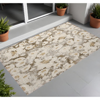 2' X 3' Khaki Floral Washable Non Skid Indoor Outdoor Area Rug