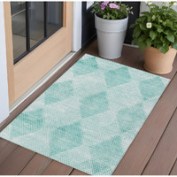 2' X 3' Teal Geometric Washable Non Skid Indoor Outdoor Area Rug