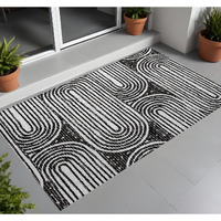 2' X 3' Black and White Abstract Washable Non Skid Indoor Outdoor Area Rug