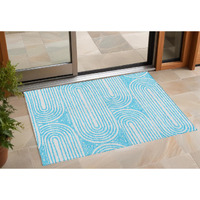 2' X 3' Teal Abstract Washable Non Skid Indoor Outdoor Area Rug