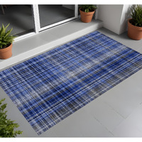 2' X 3' Navy Blue Plaid Washable Non Skid Indoor Outdoor Area Rug