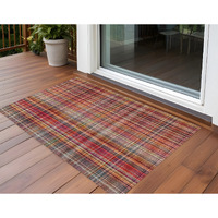2' X 3' Red Plaid Washable Non Skid Indoor Outdoor Area Rug