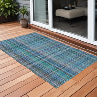 2' X 3' Teal Plaid Washable Non Skid Indoor Outdoor Area Rug