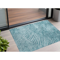 2' X 3' Teal Abstract Washable Non Skid Indoor Outdoor Area Rug