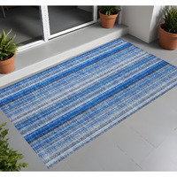 2' X 3' Blue Striped Washable Non Skid Indoor Outdoor Area Rug