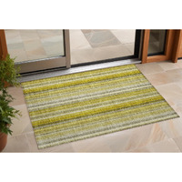 2' X 3' Gold Striped Washable Non Skid Indoor Outdoor Area Rug