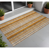 2' X 3' Orange Ivory and Gray Striped Washable Non Skid Indoor Outdoor Area Rug
