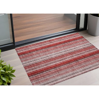 2' X 3' Gray Pink and Red Striped Washable Non Skid Indoor Outdoor Area Rug