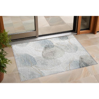 2' X 3' Ivory Blue and Gray Abstract Washable Non Skid Indoor Outdoor Area Rug