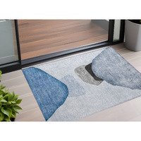 2' X 3' Blue Gray and Black Abstract Washable Non Skid Indoor Outdoor Area Rug