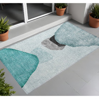 2' X 3' Teal Ivory and Gray Abstract Washable Non Skid Indoor Outdoor Area Rug