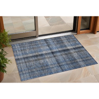 2' X 3' Blue Plaid Washable Non Skid Indoor Outdoor Area Rug