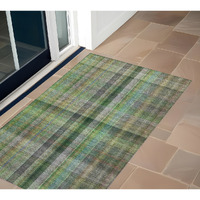 2' X 3' Green Plaid Washable Non Skid Indoor Outdoor Area Rug