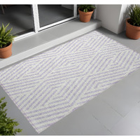 2' X 3' Lavender and Ivory Geometric Washable Non Skid Indoor Outdoor Area Rug