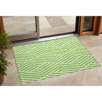 2' X 3' Lime Green and White Geometric Washable Non Skid Indoor Outdoor Area Rug