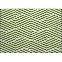 2' X 3' Lime Green and White Geometric Washable Non Skid Indoor Outdoor Area Rug