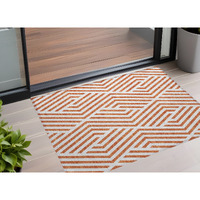 2' X 3' Orange and White Geometric Washable Non Skid Indoor Outdoor Area Rug