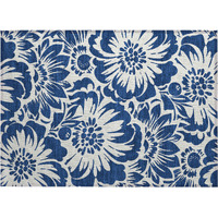 2' X 3' Navy and Ivory Floral Washable Non Skid Indoor Outdoor Area Rug