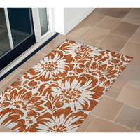 2' X 3' Rust and Ivory Floral Washable Non Skid Indoor Outdoor Area Rug