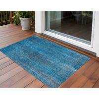 2' X 3' Blue Striped Washable Non Skid Indoor Outdoor Area Rug