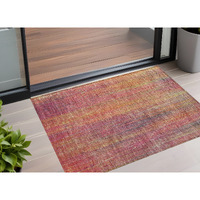 2' X 3' Red and Orange Striped Washable Non Skid Indoor Outdoor Area Rug