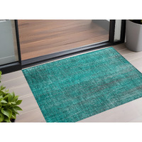 2' X 3' Teal Striped Washable Non Skid Indoor Outdoor Area Rug