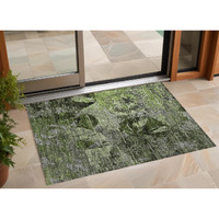 2' X 3' Green and Gray Floral Washable Non Skid Indoor Outdoor Area Rug