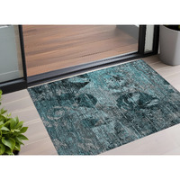 2' X 3' Teal and Gray Floral Washable Non Skid Indoor Outdoor Area Rug