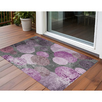 2' X 3' Gray and Purple Abstract Washable Non Skid Indoor Outdoor Area Rug