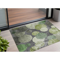 2' X 3' Green and Gray Abstract Washable Non Skid Indoor Outdoor Area Rug