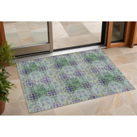 2' X 3' Purple and Green Floral Medallion Washable Non Skid Indoor Outdoor Area Rug