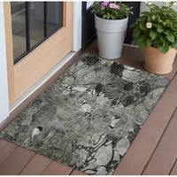 2' X 3' Gray Floral Washable Non Skid Indoor Outdoor Area Rug