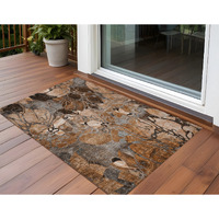 2' X 3' Chocolate Terracotta and Ivory Floral Washable Non Skid Indoor Outdoor Area Rug