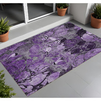 2' X 3' Purple Floral Washable Non Skid Indoor Outdoor Area Rug