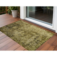 2' X 3' Green Abstract Washable Non Skid Indoor Outdoor Area Rug