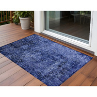 2' X 3' Navy Blue Abstract Washable Non Skid Indoor Outdoor Area Rug