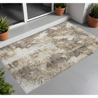 2' X 3' Taupe and Ivory Floral Washable Non Skid Indoor Outdoor Area Rug