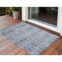 2' X 3' Denim Blue Geometric Washable Non Skid Indoor Outdoor Area Rug