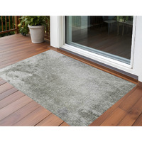 2' X 3' Gray and Off White Abstract Washable Non Skid Indoor Outdoor Area Rug