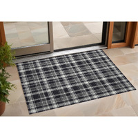2' X 3' Black Gray and White Plaid Washable Non Skid Indoor Outdoor Area Rug